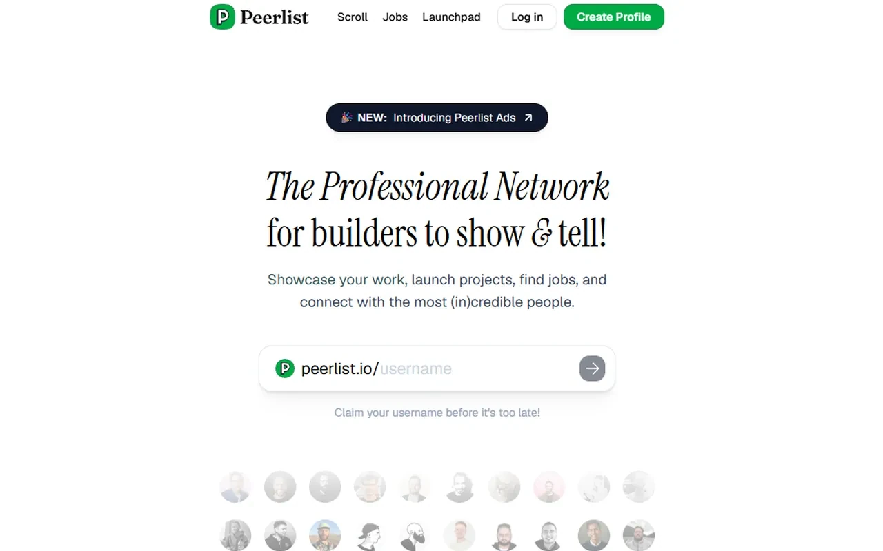 Screenshot of the Peerlist homepage