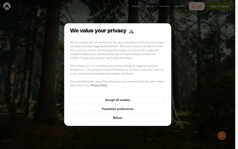 Screenshot of the komoot homepage