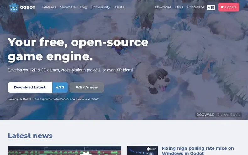 Screenshot of the Godot Engine homepage
