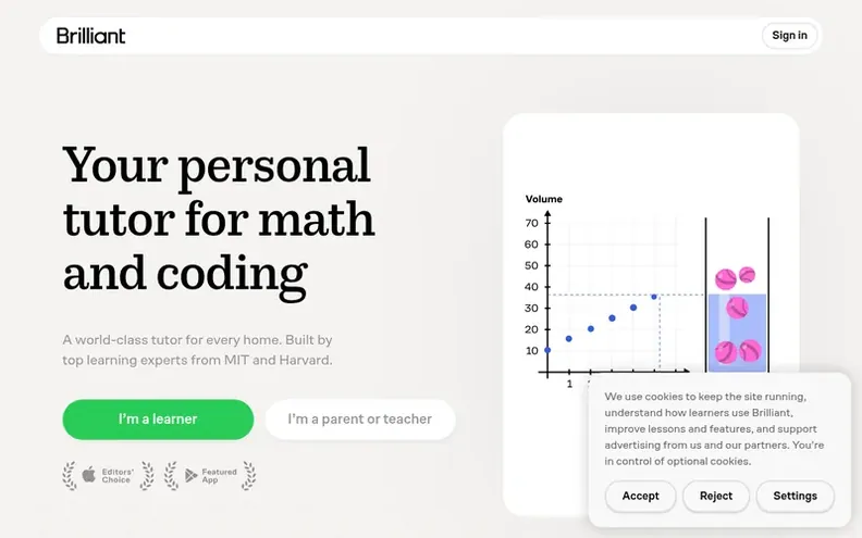 Screenshot of the Brilliant homepage