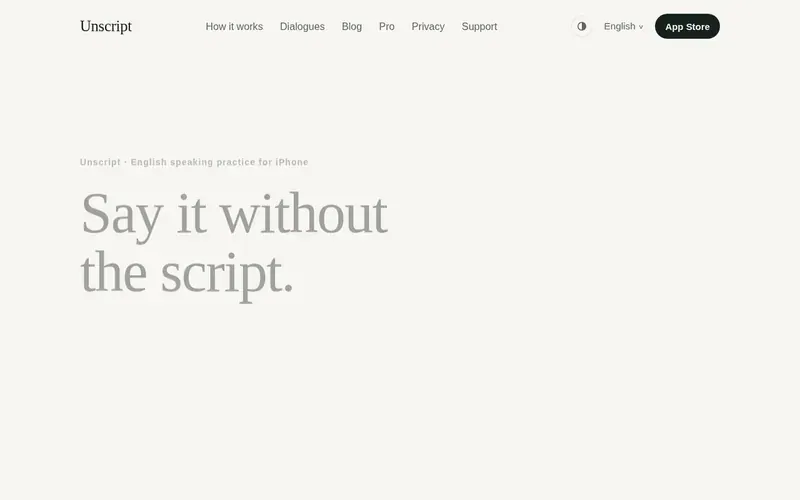 Screenshot of the Unscript homepage