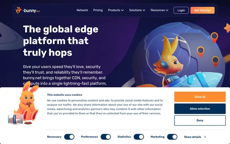 Screenshot of the bunny.net homepage