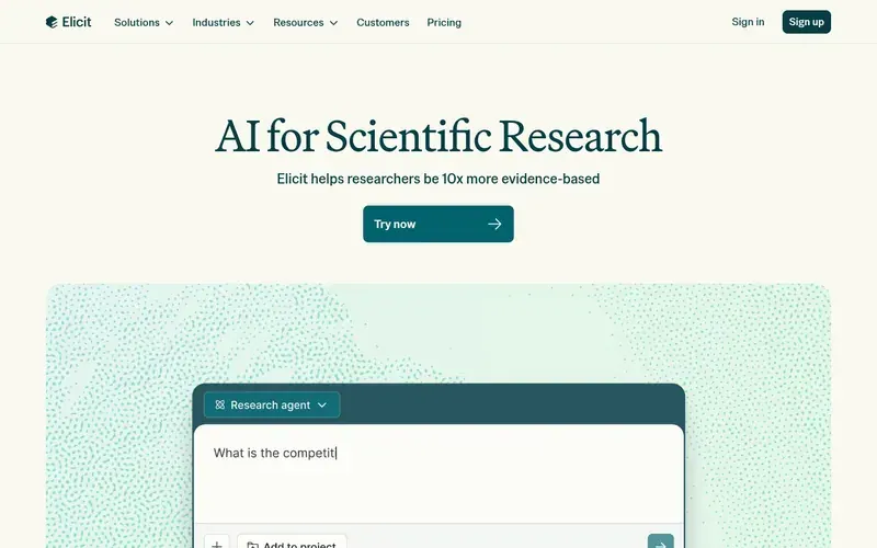 Screenshot of the Elicit homepage