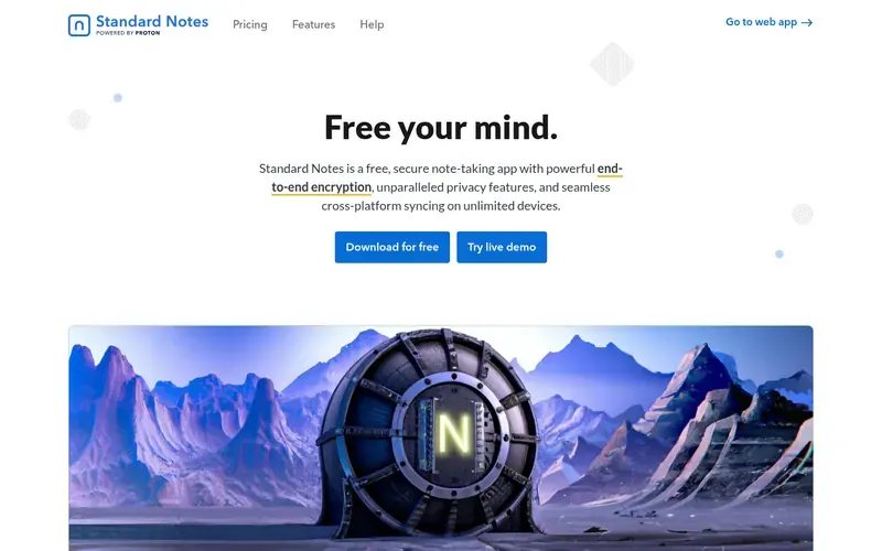 Screenshot of the Standard Notes homepage