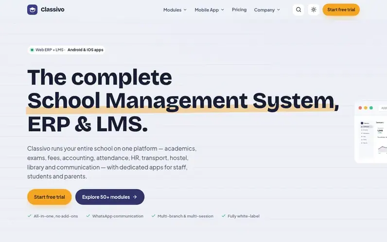 Screenshot of the Classivo homepage