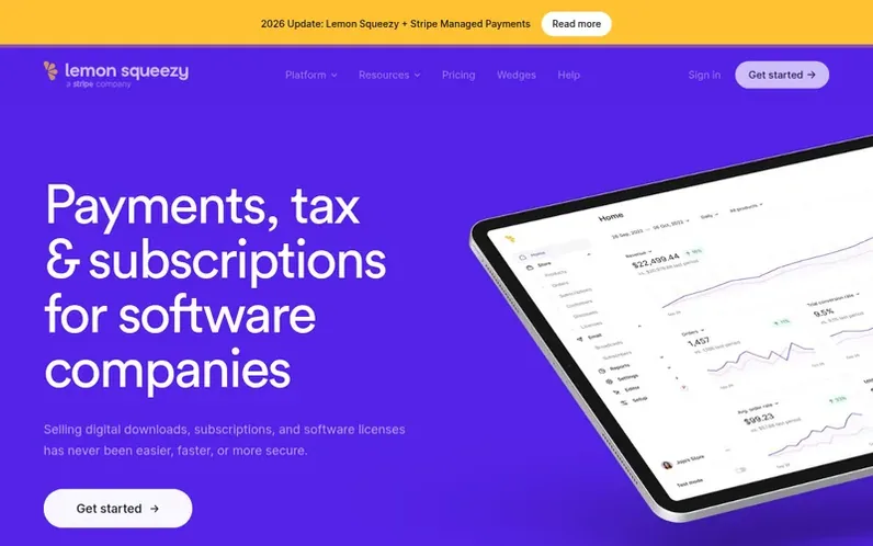 Screenshot of the Lemon Squeezy homepage