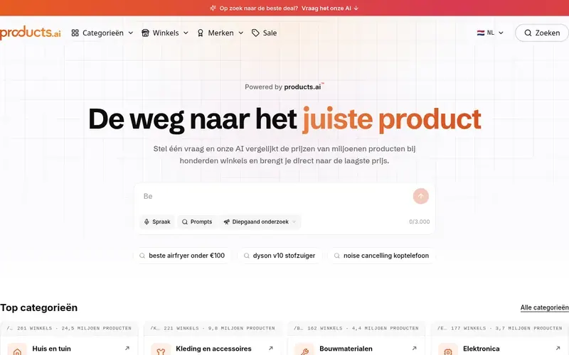 Screenshot of the products.ai™ homepage