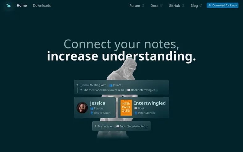 Screenshot of the Logseq homepage