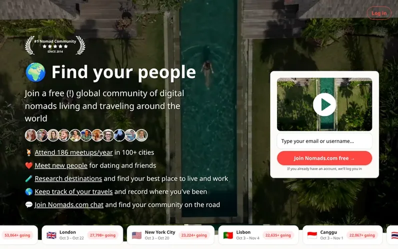 Screenshot of the Nomads.com homepage