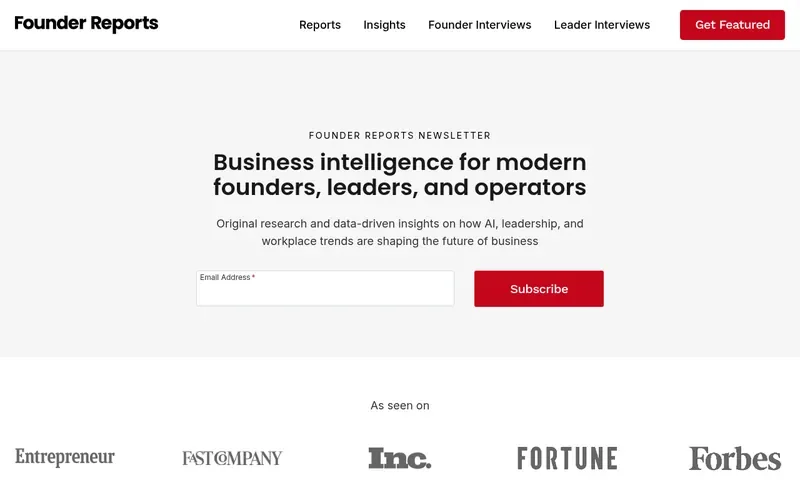 Screenshot of the Founder Reports homepage