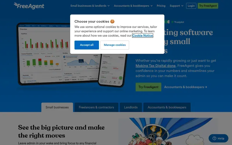 Screenshot of the FreeAgent homepage