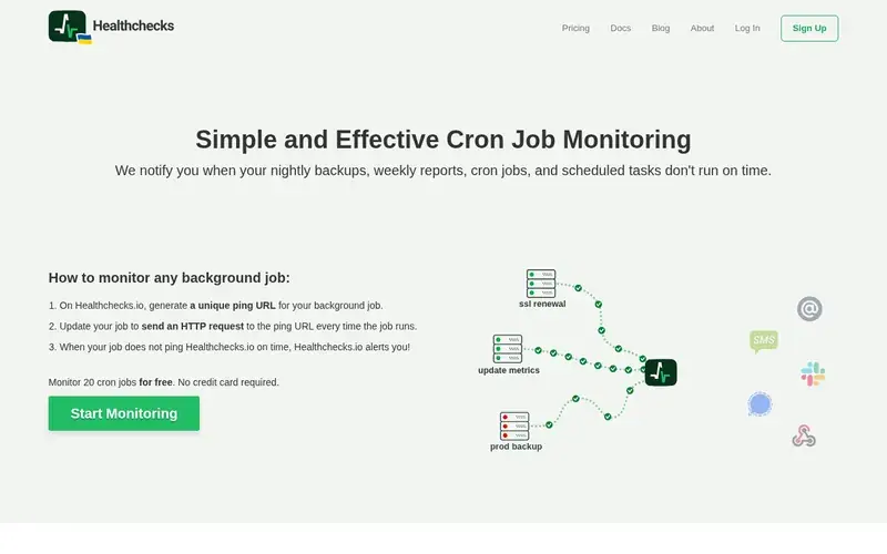 Screenshot of the Healthchecks.io homepage