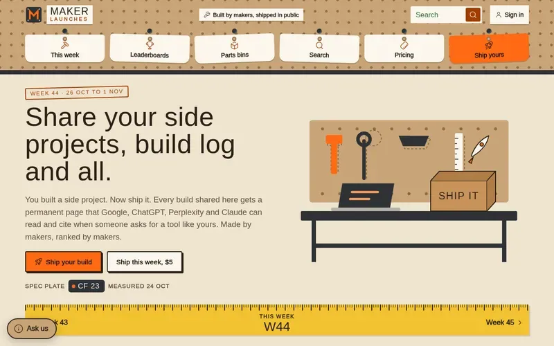 Screenshot of the Maker Launches homepage