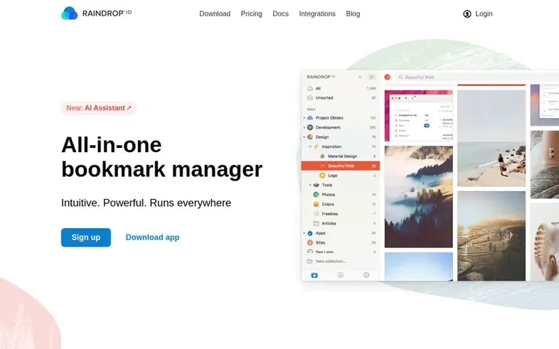 Screenshot of the Raindrop.io homepage