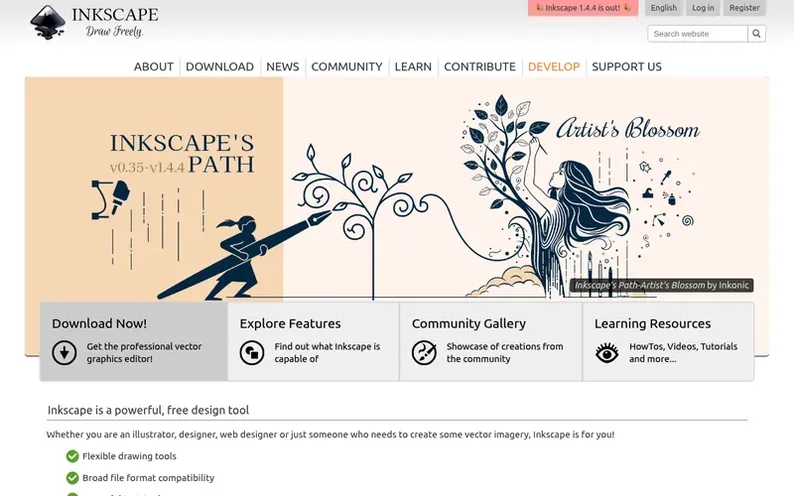 Screenshot of the Inkscape homepage