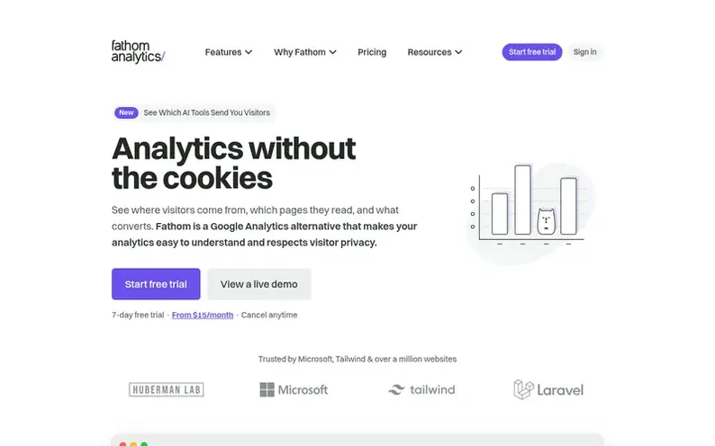 Screenshot of the Fathom Analytics homepage