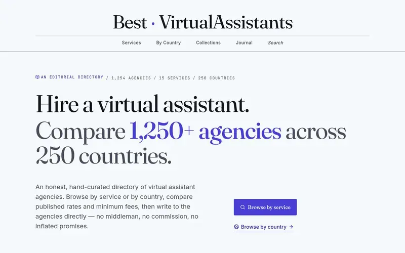 Screenshot of the BestVirtualAssistants homepage