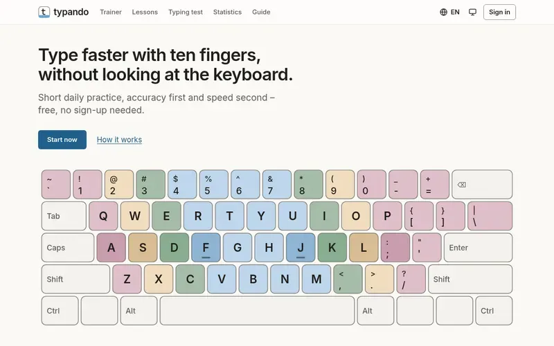 Screenshot of the typando homepage