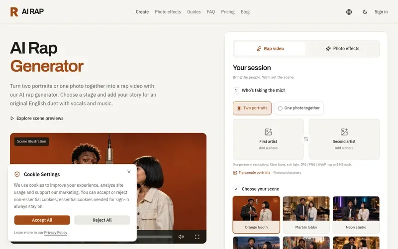 Screenshot of the AI RAP homepage